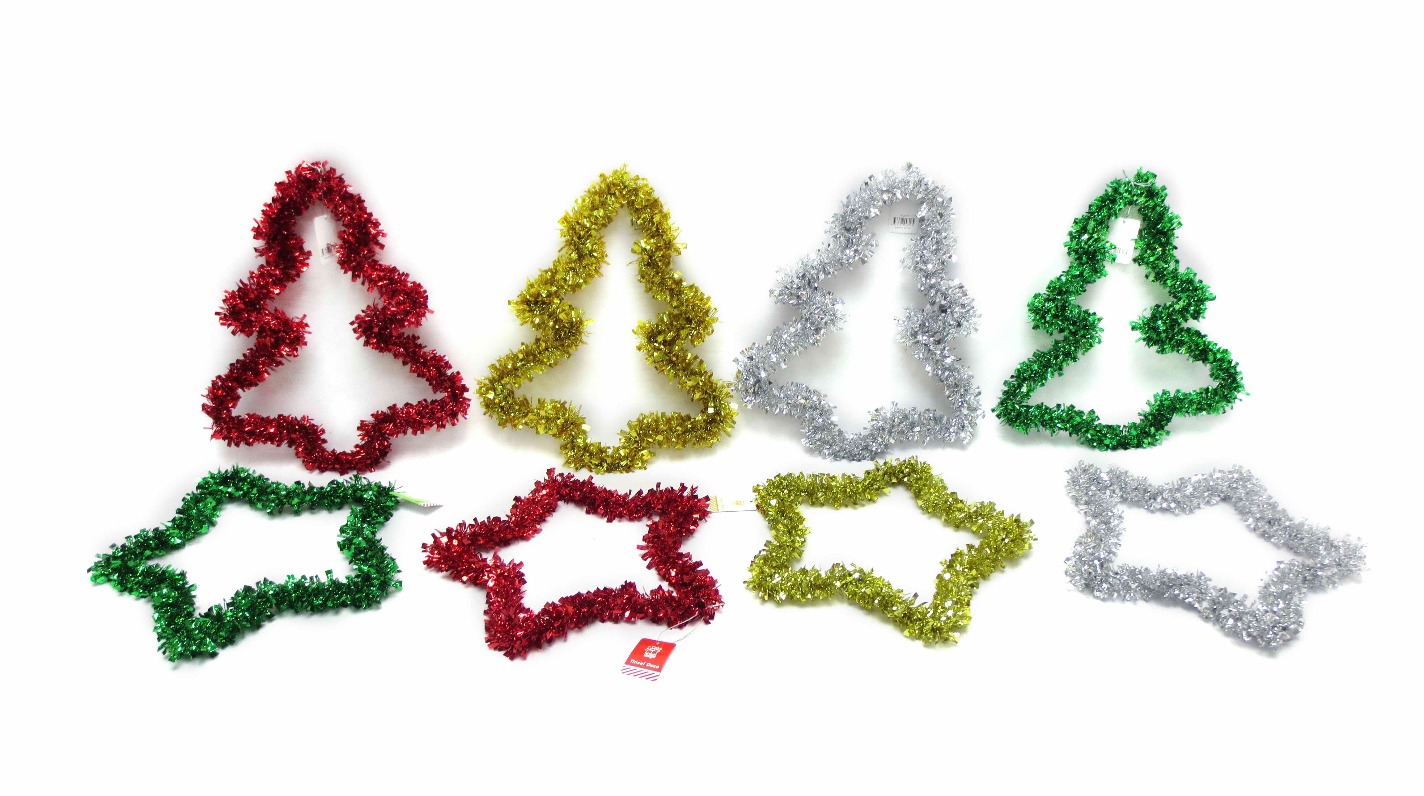  TINSEL SILH STAR/TREE 35cm ASST 