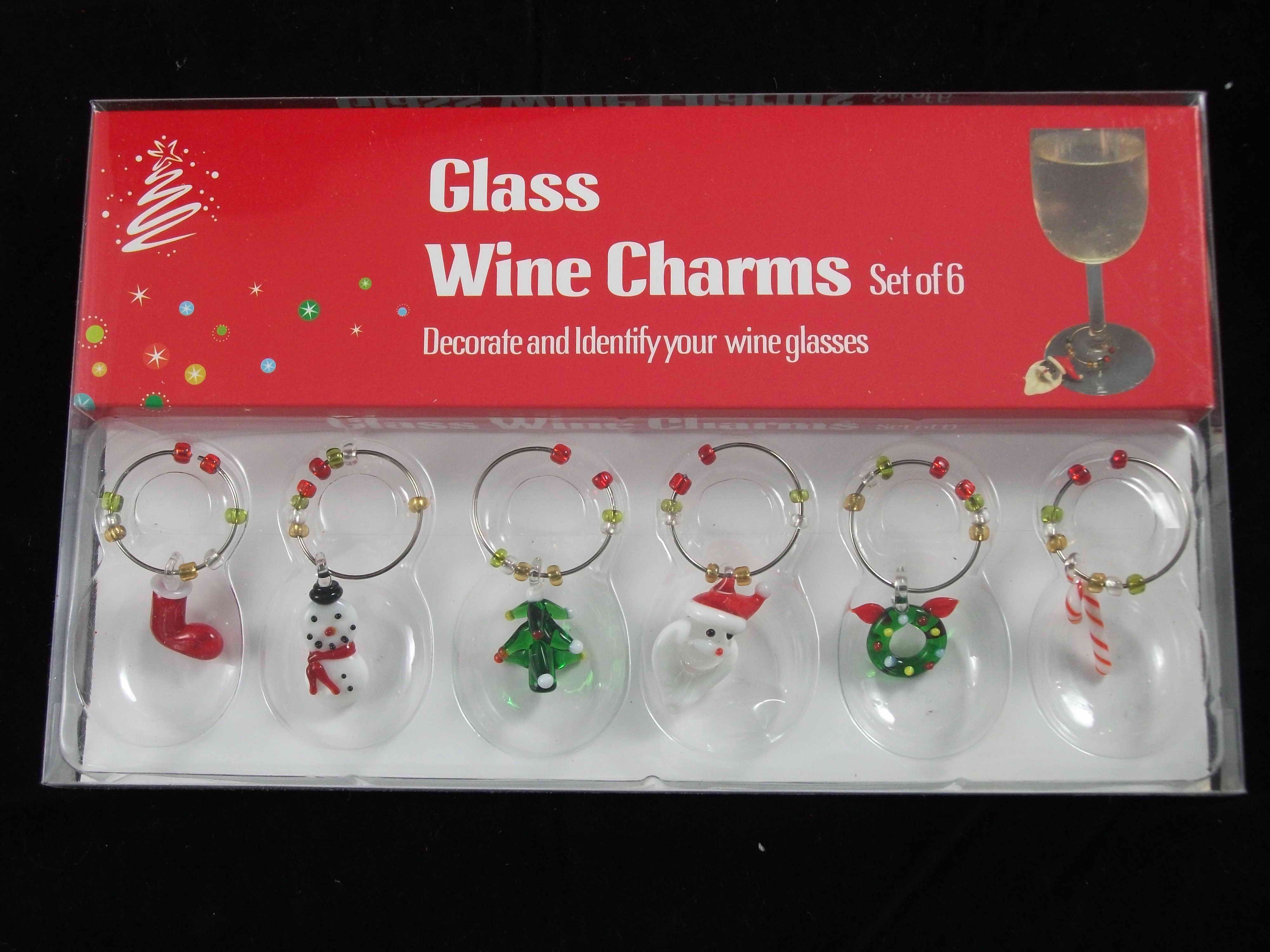 XMAS WINE CHARMS GLASS 6PC