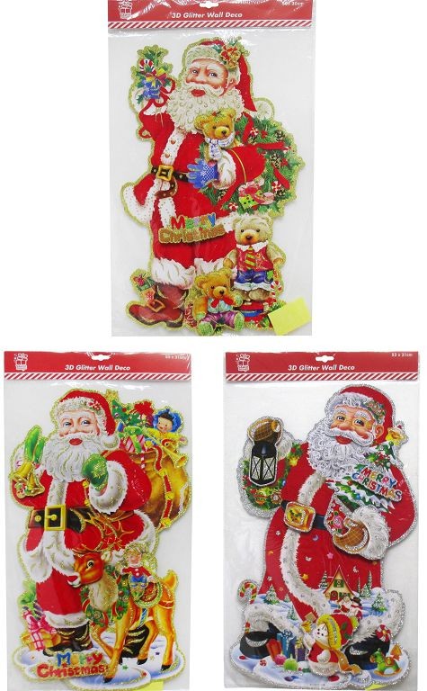20X21, XA5208, PLAQUE 3D GLIT SANTA 50cm 3ASST