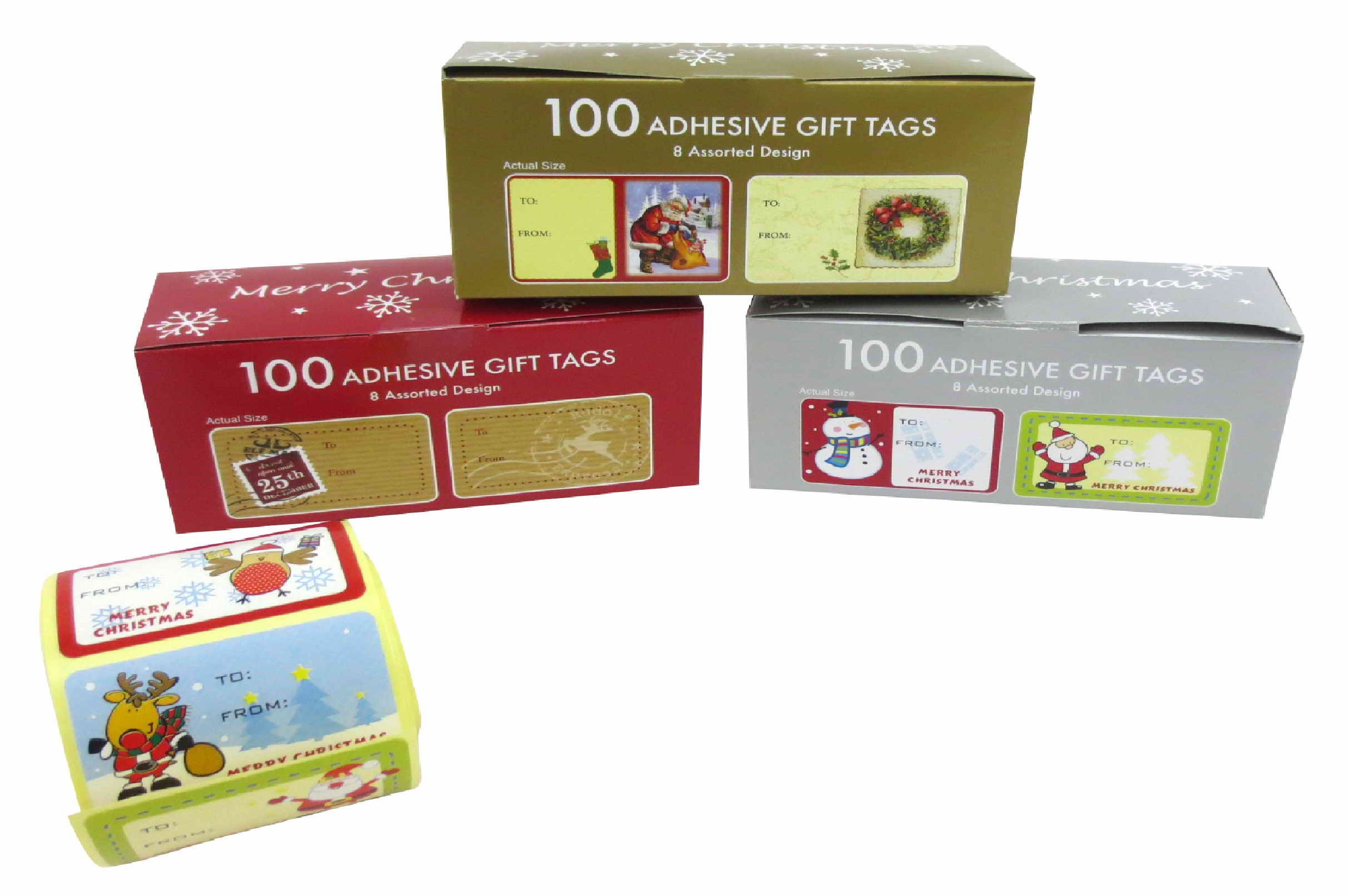  XMAS STICKER TAGS 2ROLL 100pc 