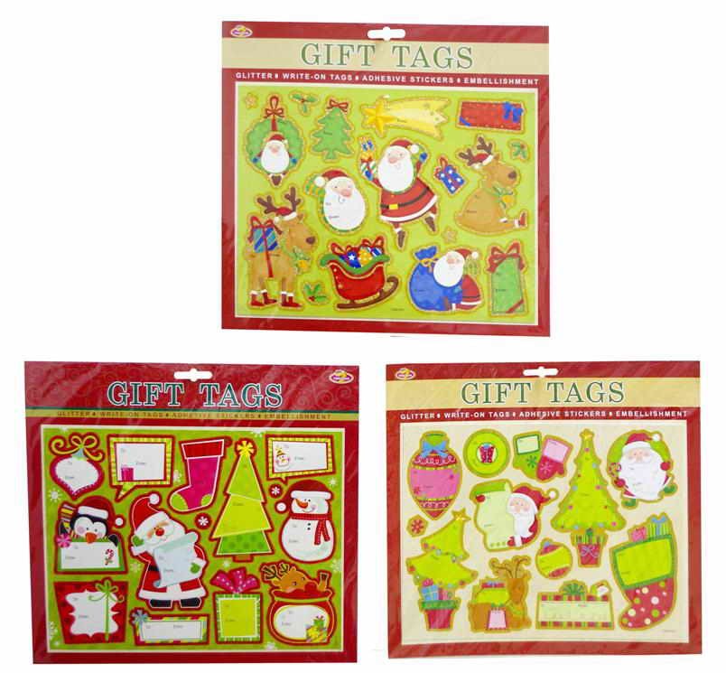 GLITTER GIFTTAG 12pc 3ASST