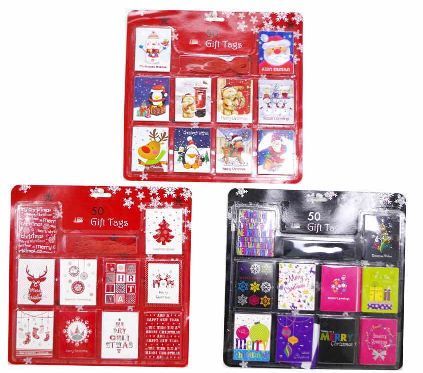 XMAS GIFTTAGS 50pc FOIL 3ASST