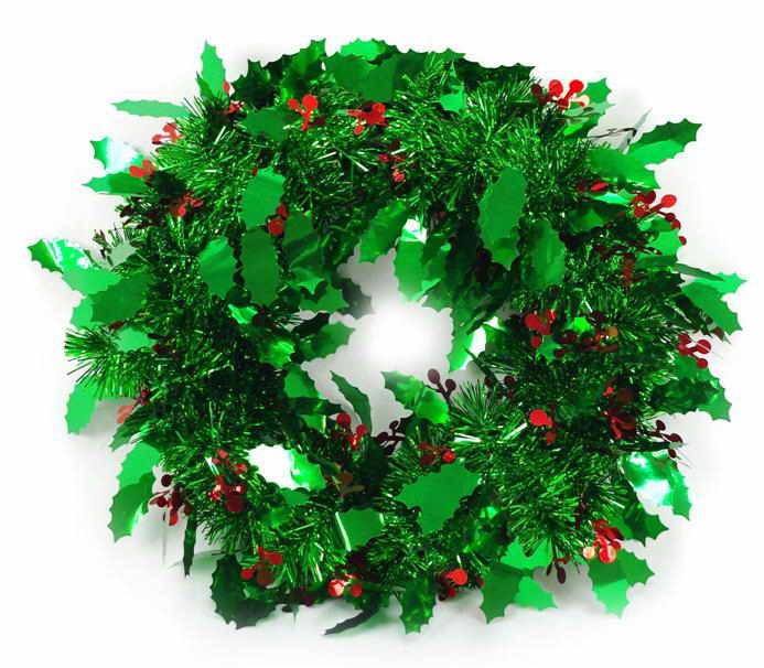 TINSEL HOLLY WREATH 30cm