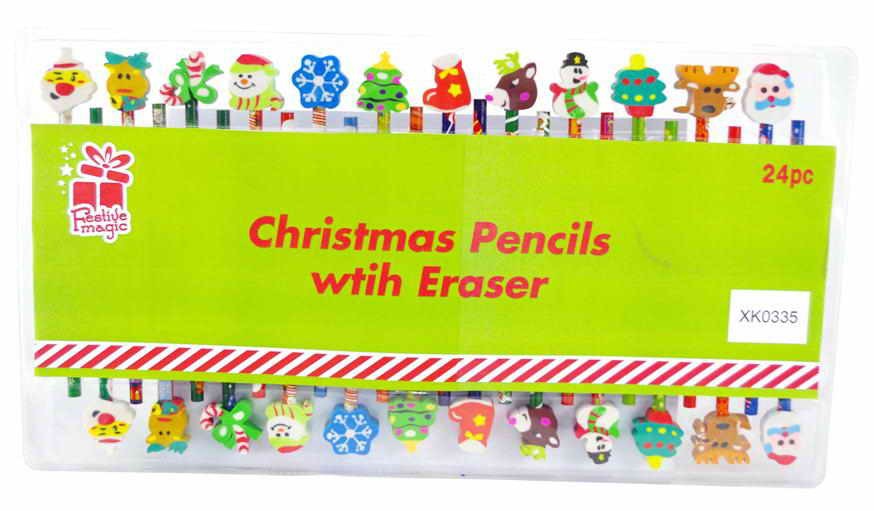 XMAS PENCILS 24pc W/ERASERS