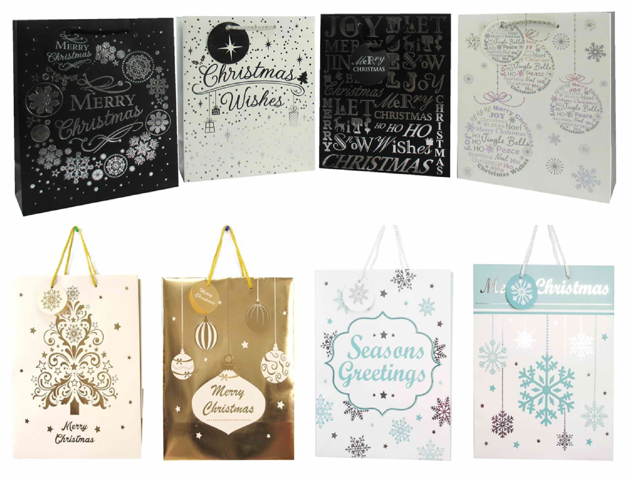  XMAS G/BAG BLACK N WHITE FOIL LGE 4ASST 