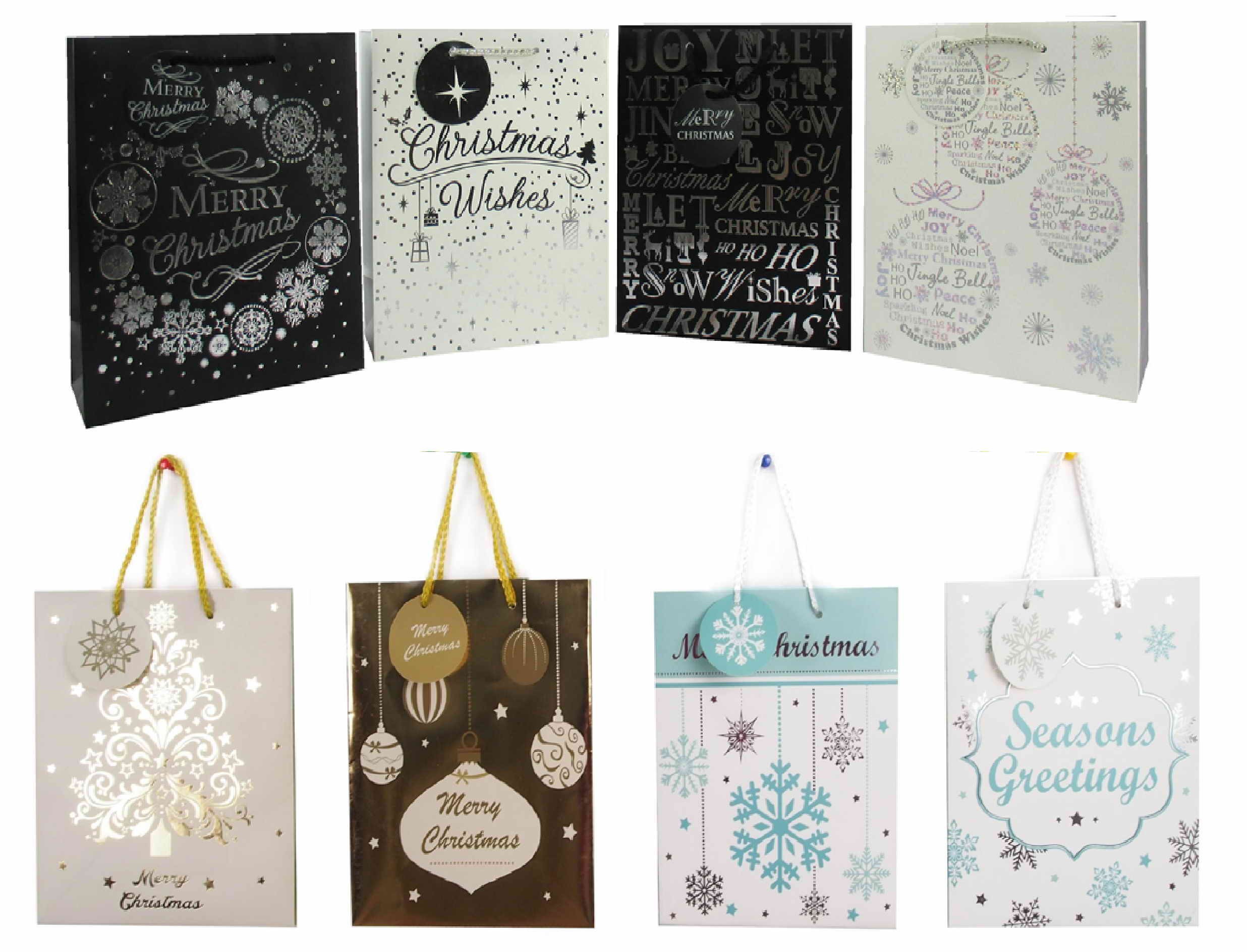  XMAS G/BAG BLACK N WHITE FOIL MED 4ASST 