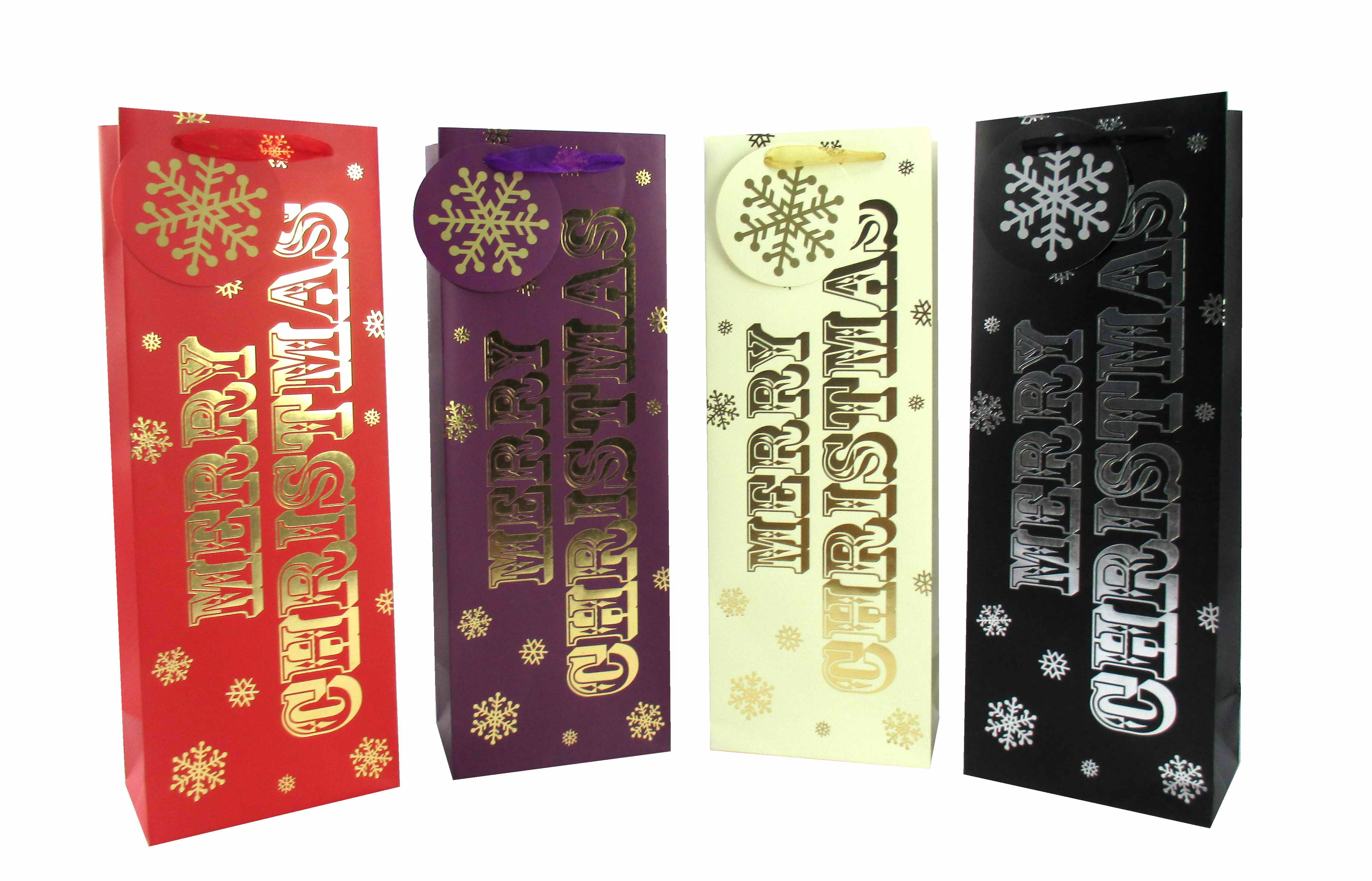  MERRY CHRISTMAS BOTTLE BAG FOIL 4ASST 