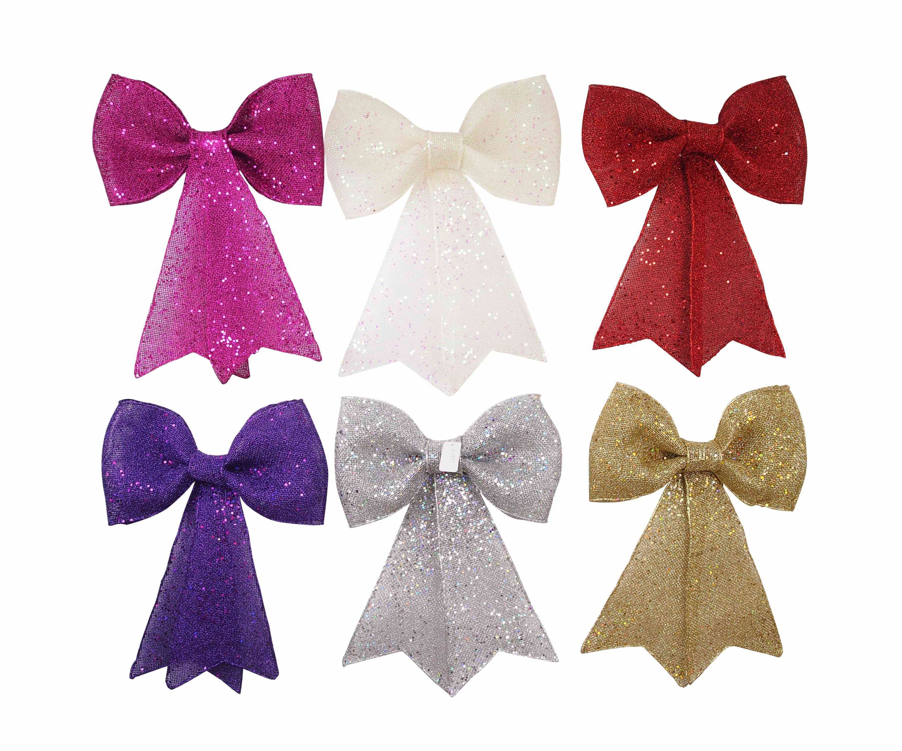  CHUNKY GLITTER MESH BOW 42x37cm 6ASST 
