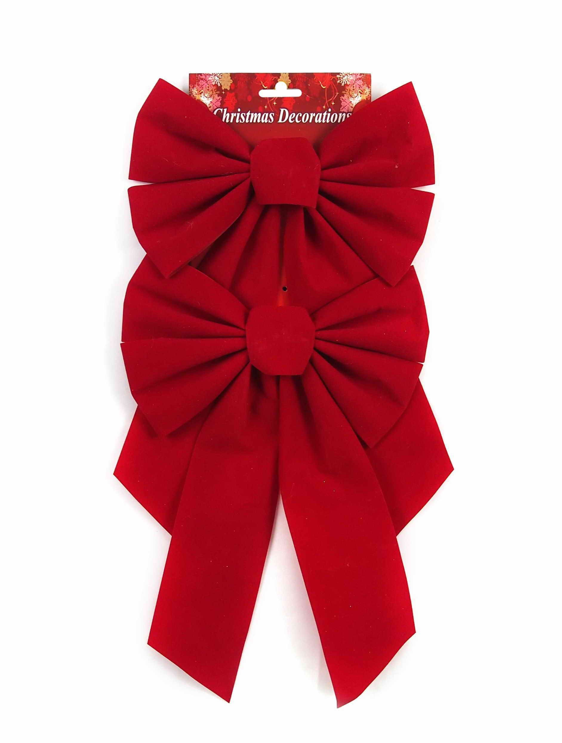  RED FLOCKED BOWS 2PC 35x23cm 