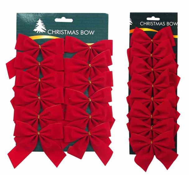  RED FLOCKED BOWS 8PC/12PC 2ASST 
