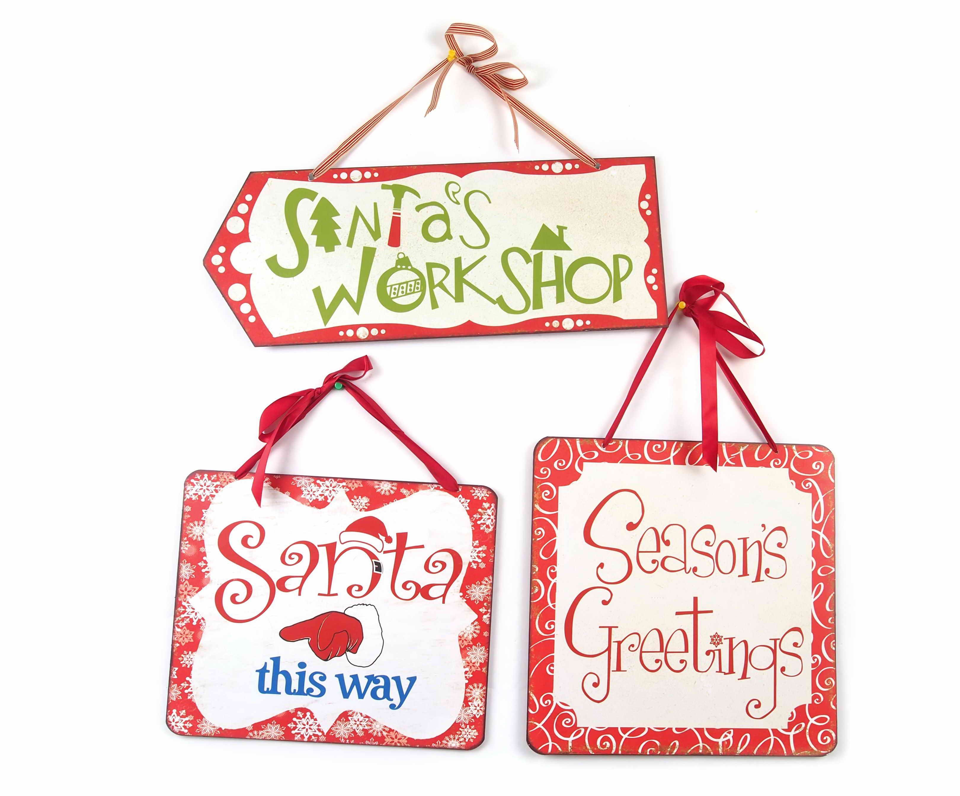  VINTAGE XMAS SIGN HANGING METAL 3ASST 