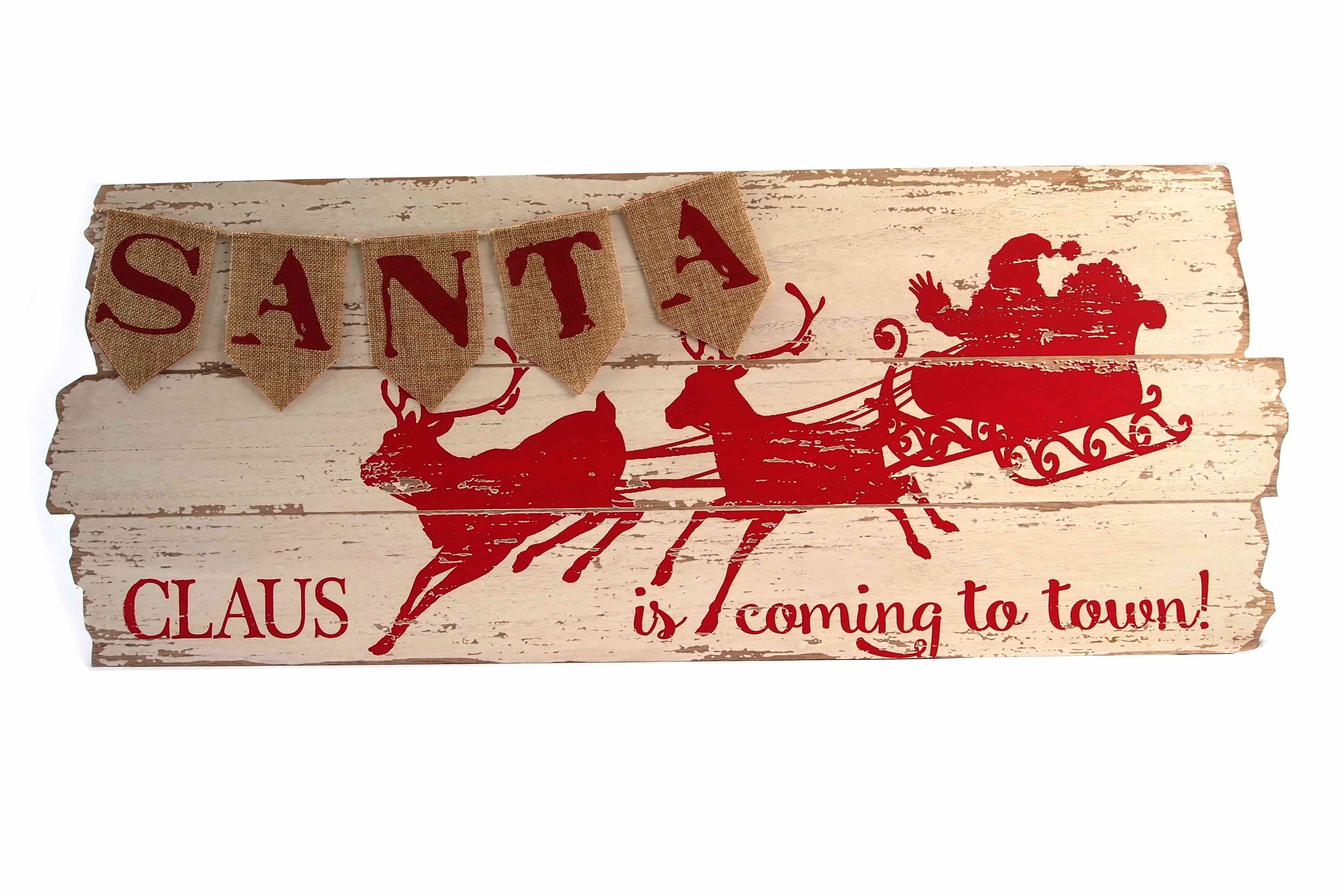  VINTAGE MDF PLANK SANTA W/JUTE FLAGS 
