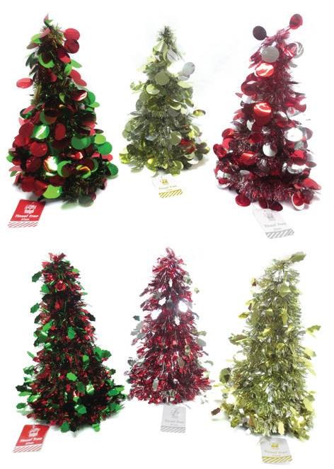 TINSEL D/CUT CONE TREE 27cm 6ASST