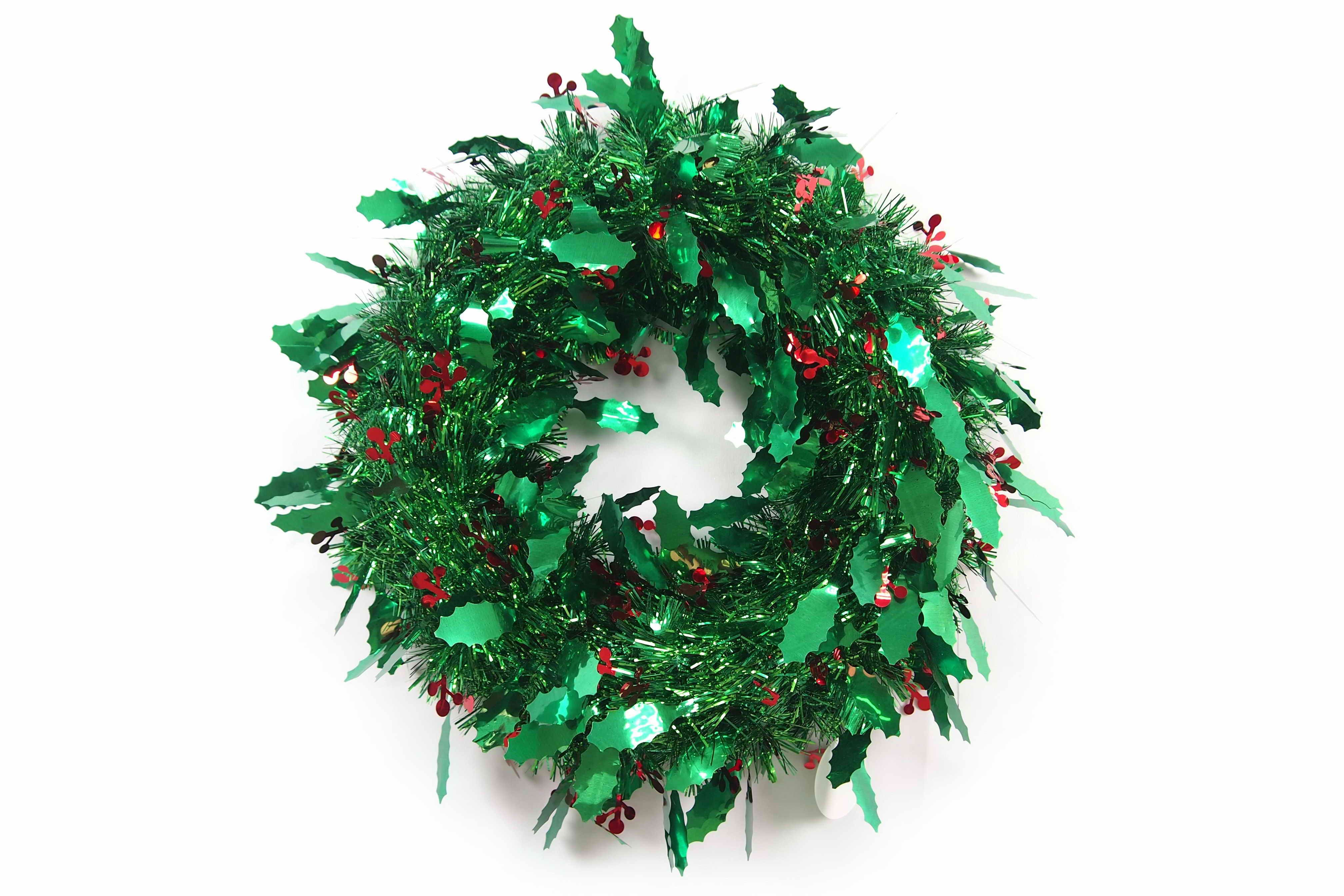  TINSEL HOLLY WREATH 40cm 