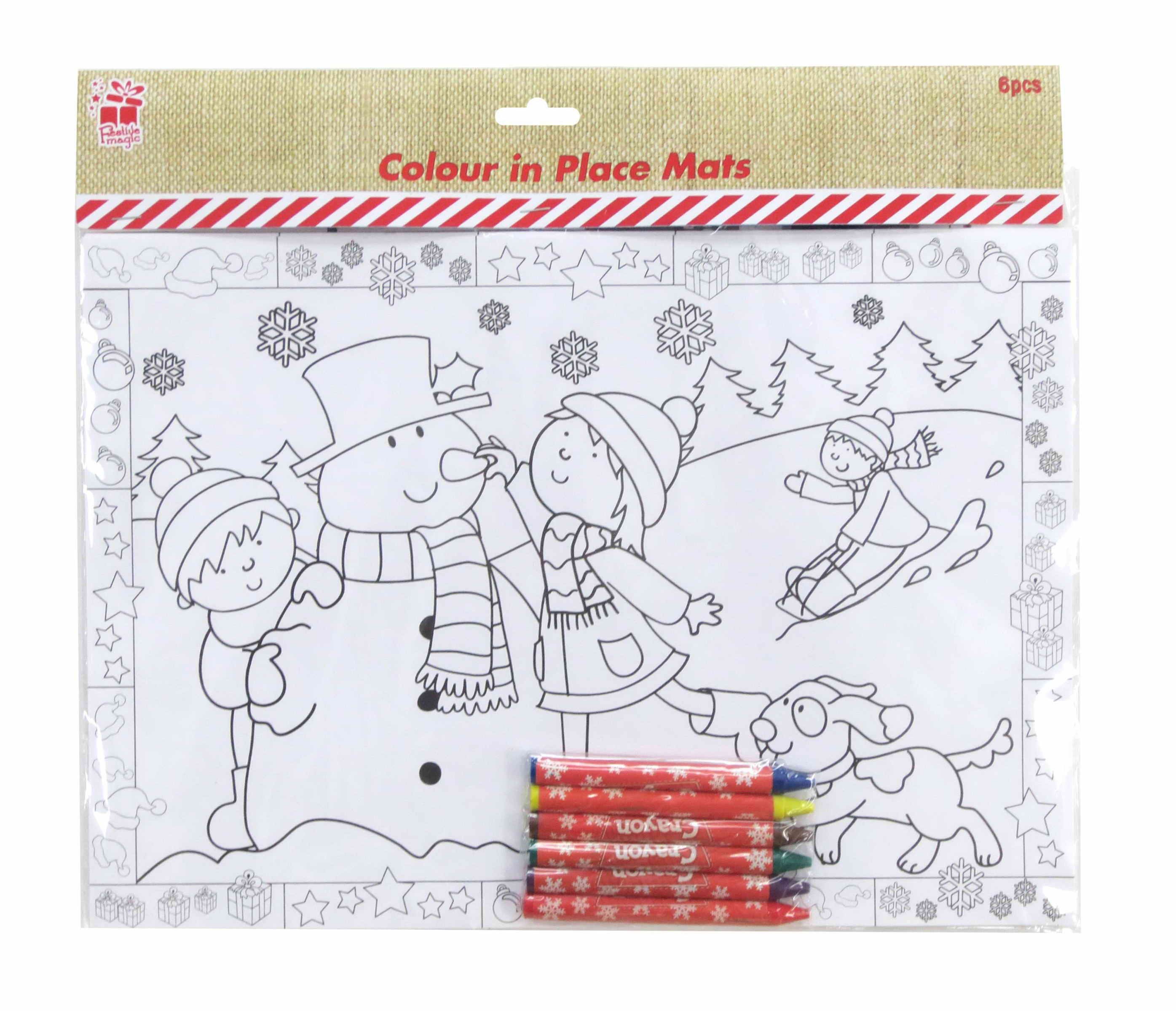  DIY COLOUR IN PLACEMATS 6PC W/CRAYONS 