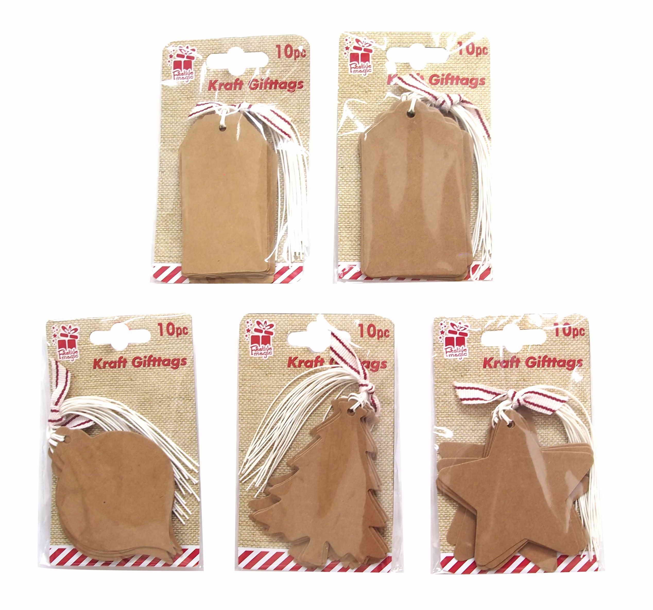  KRAFT TAGS COTTON TIE 10PC 5ASST 