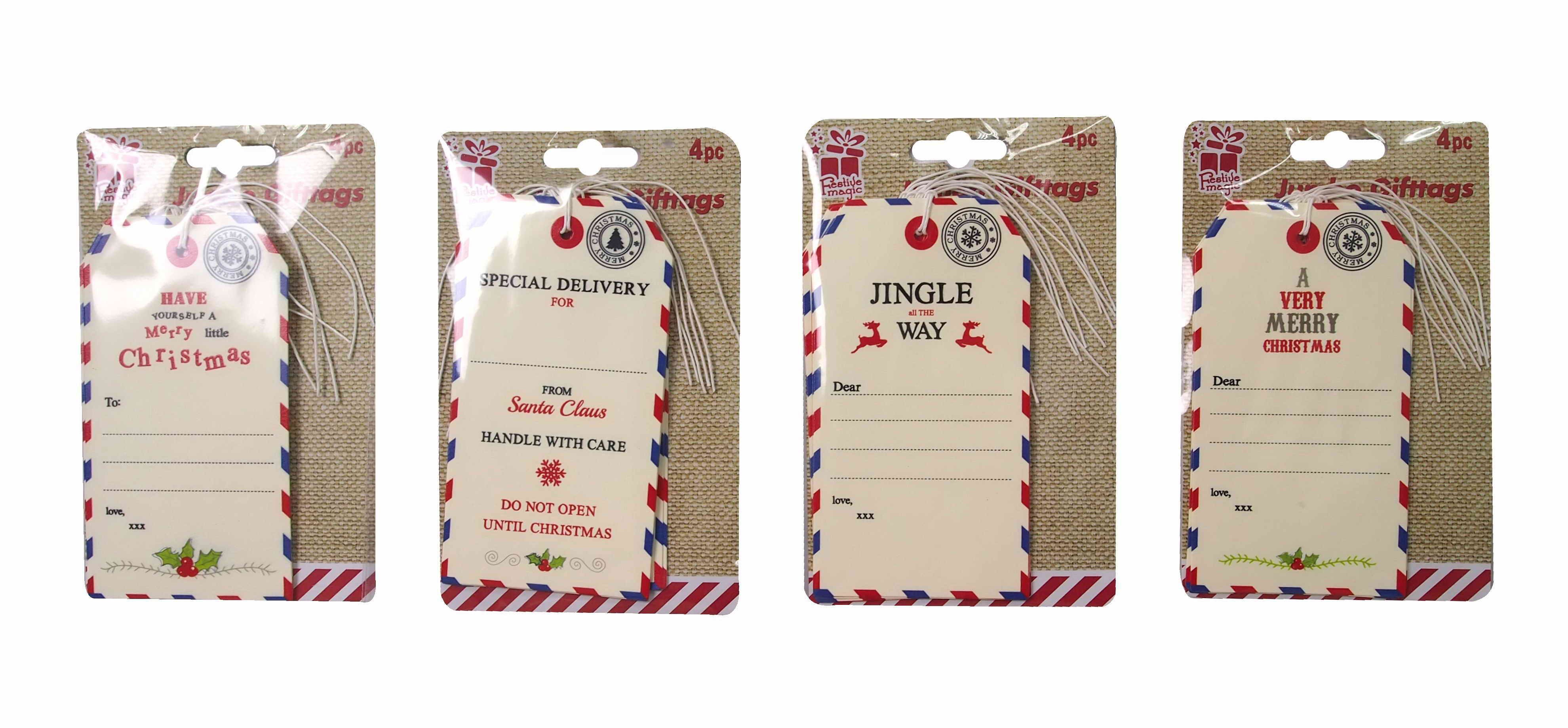  JUMBO TAGS POSTCARD 4PC 4ASST 