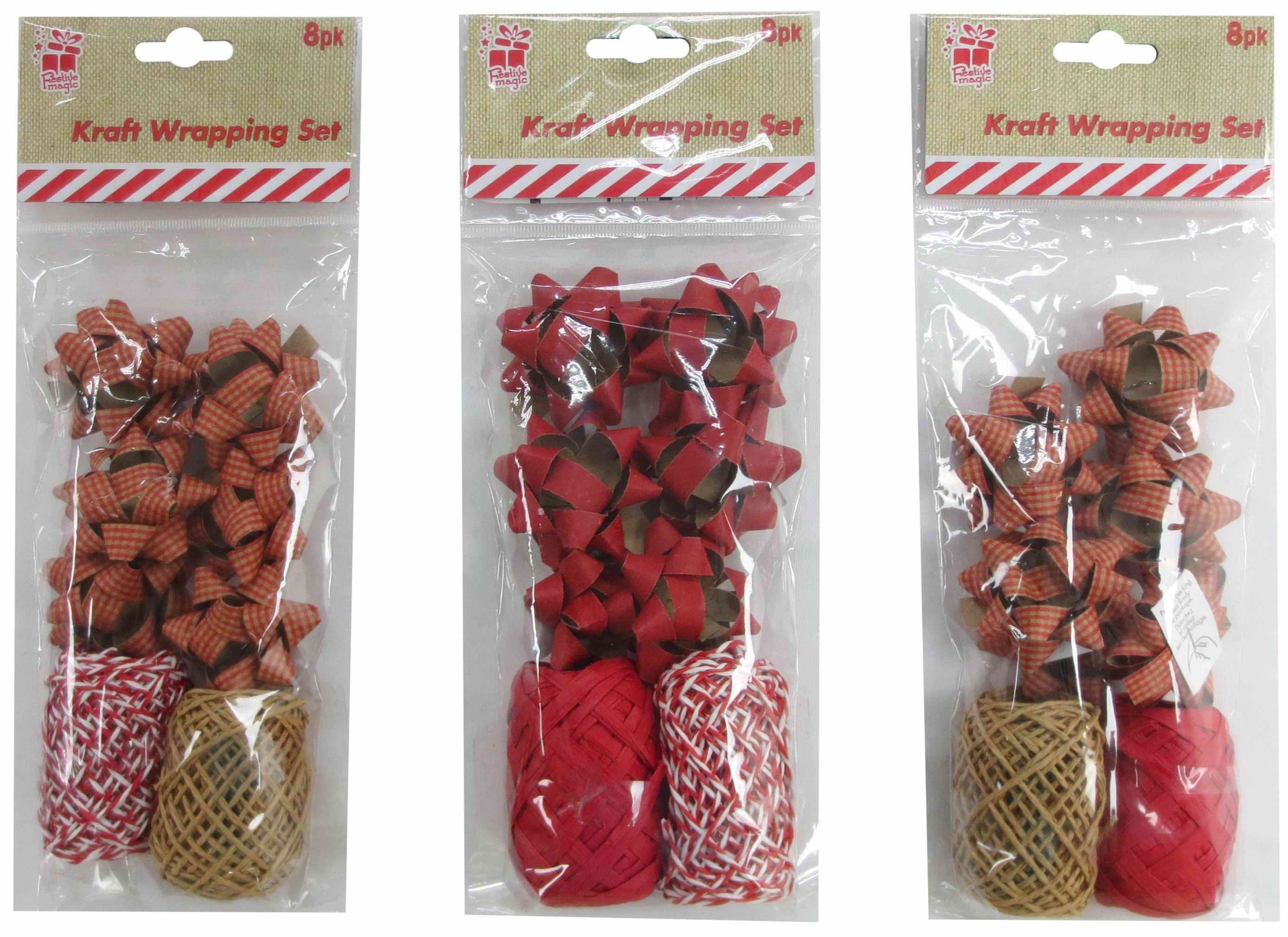  KRAFT RIBBON/BOW SET 8PC 3ASST 