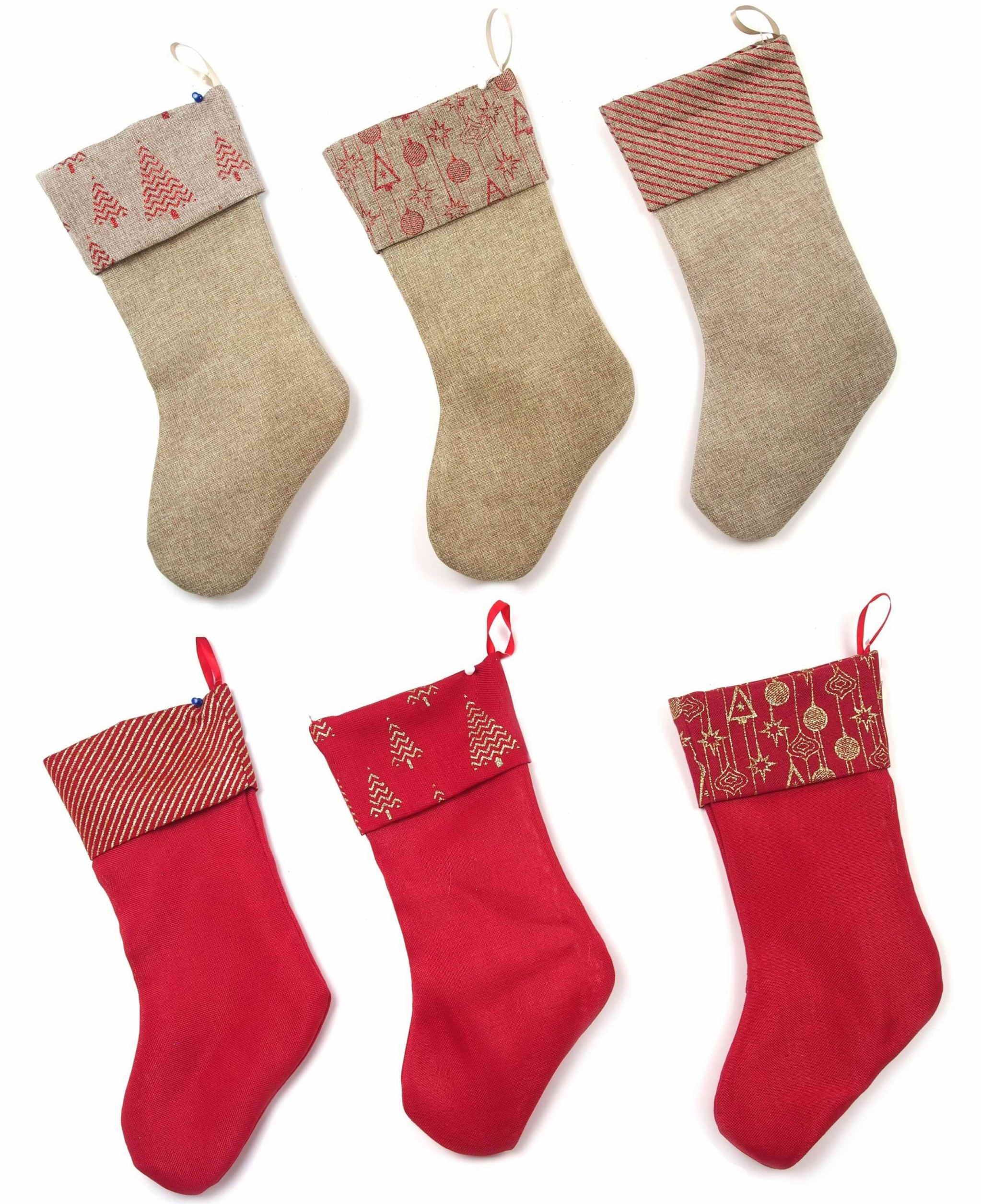  BURLAP STOCKING GLITTER TRIM 6ASST 