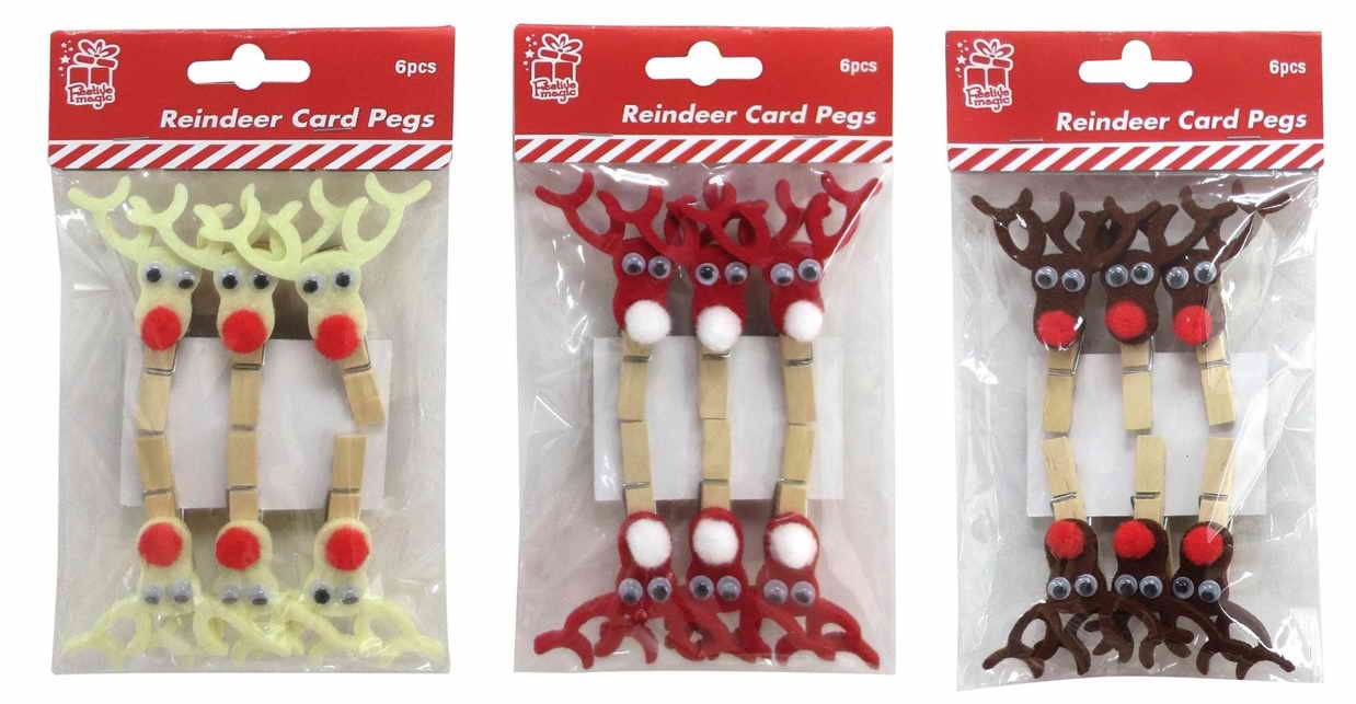  CARD PEGS REINDEER 6PC WIGGLY EYES 