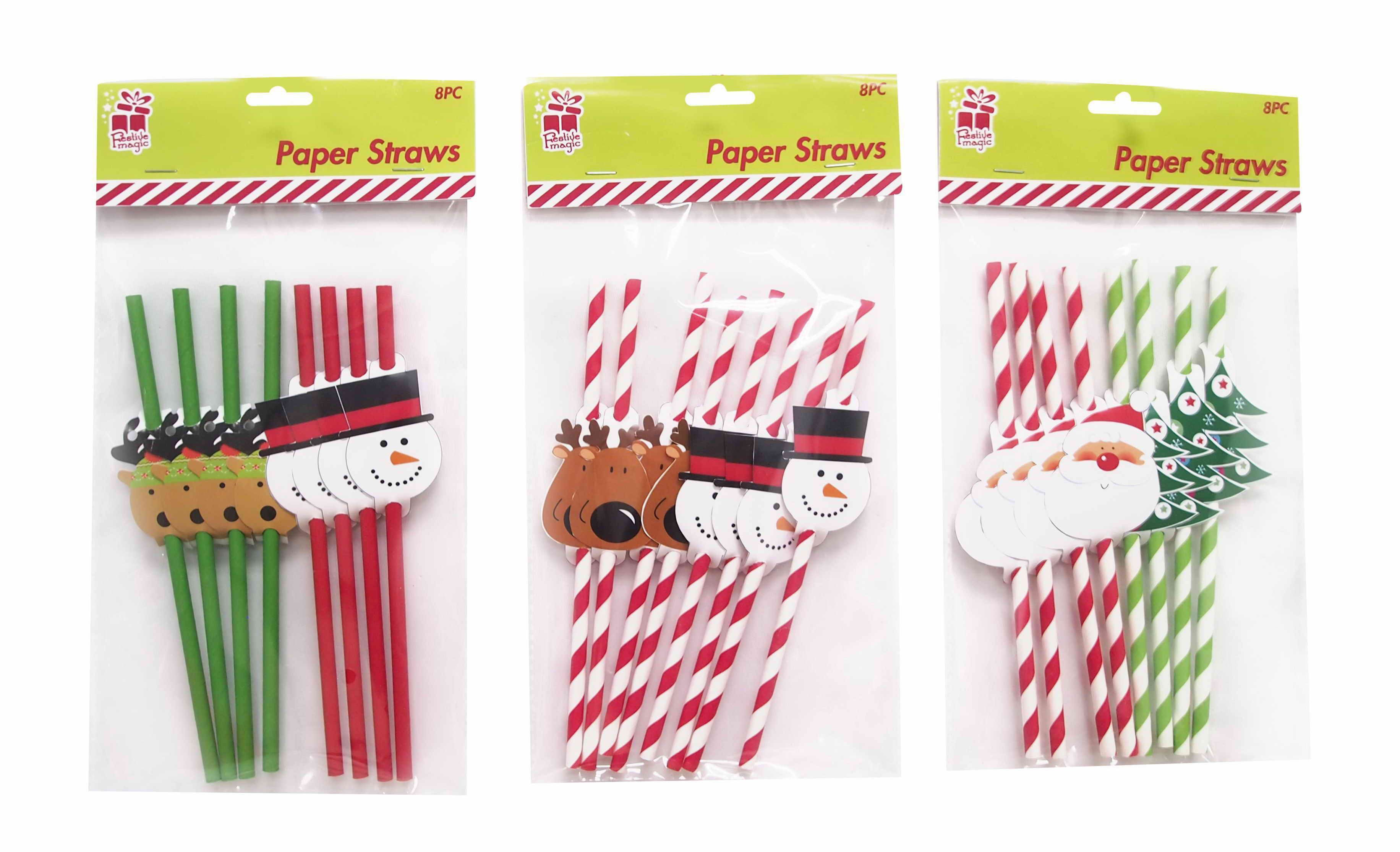  XMAS STRAWS 8PC W/MOTIF 3ASST 