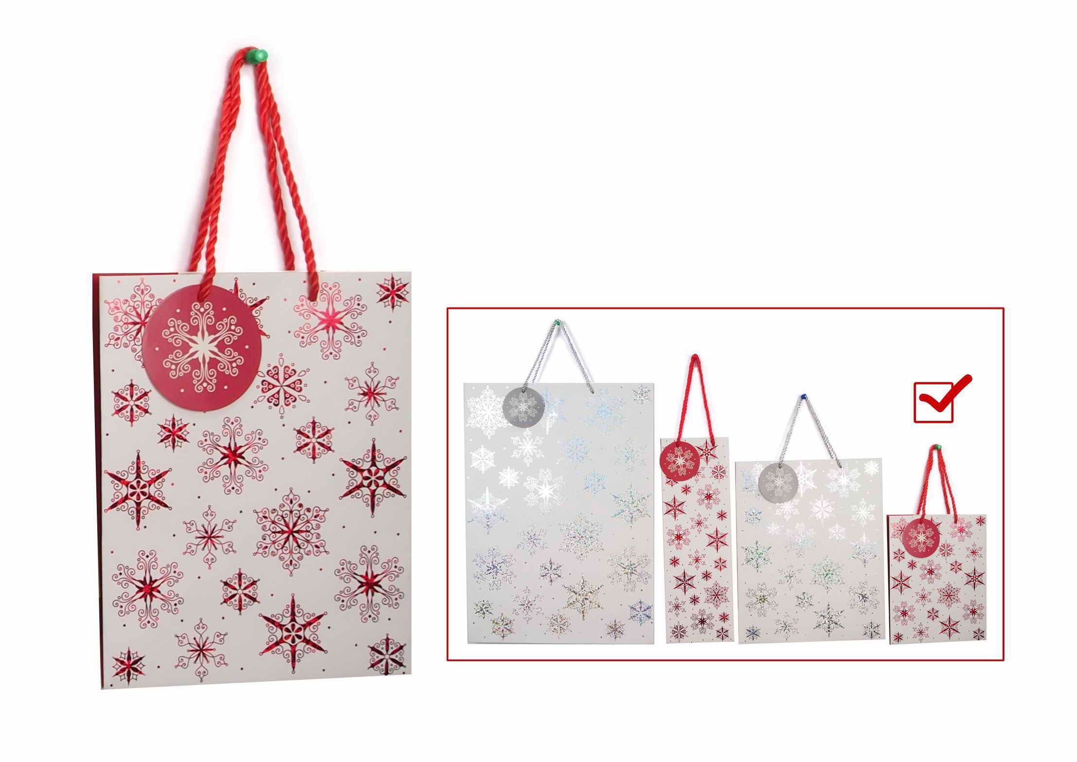  GIFTBAG SNOWFLAKES/STARS FOIL RED/SILVER S 