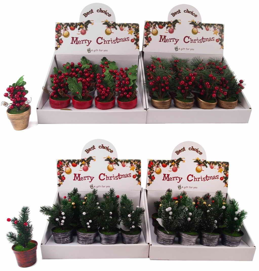  MINI HOLLY/PINE T/COTTA POT 4asst PDQ 