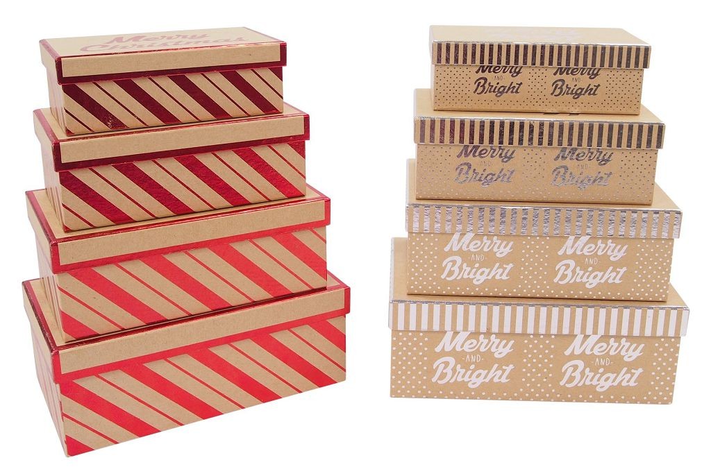 X17, XB1054, KRAFT GIFT BOX 4/S RECT HOT STAMP 2ASST