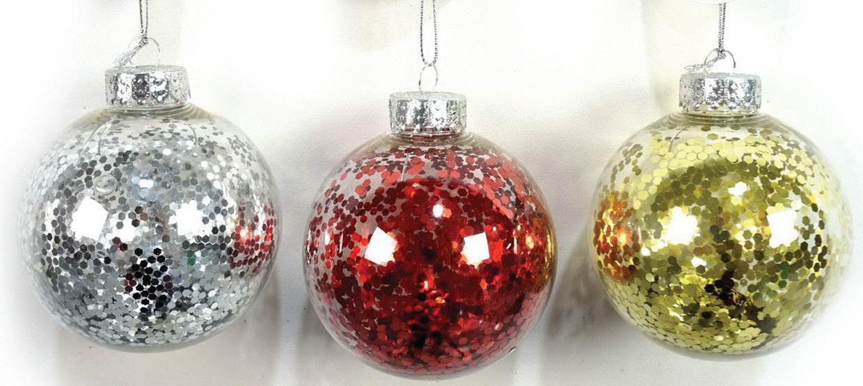 FILLED BAUBLE 80mm 3ASST SEQUINS