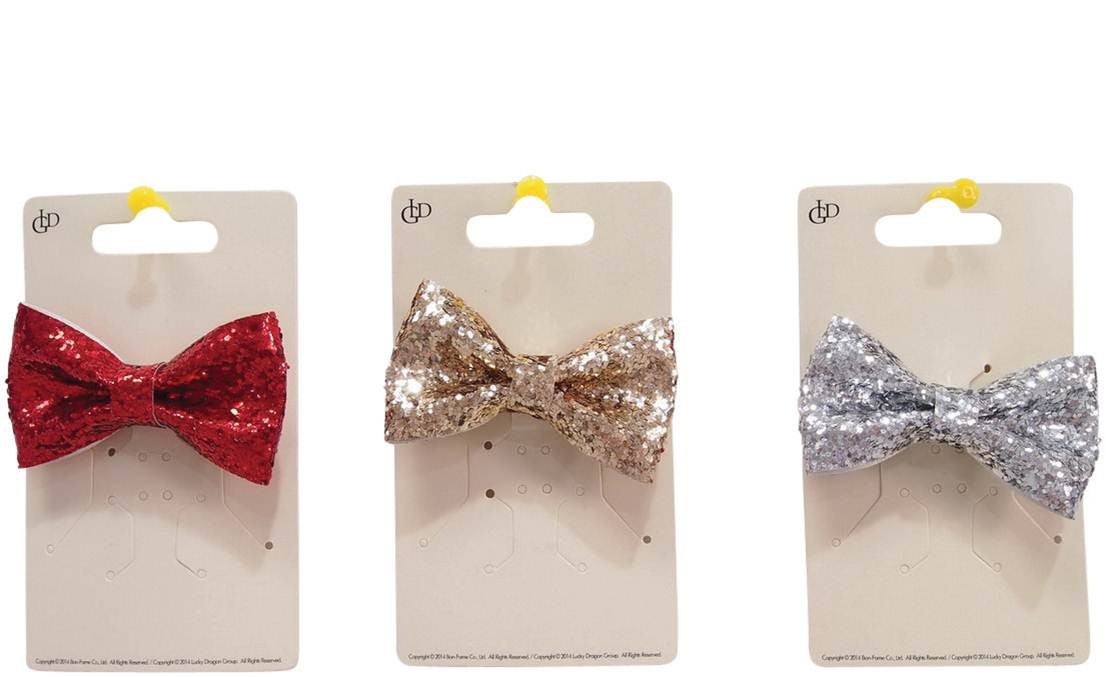 GLITTER BOW HAIR CLIP 3ASST