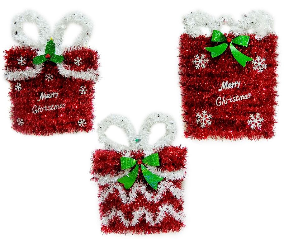 X21, XB2767, TINSEL PRESENT PLAQUE 3ASST