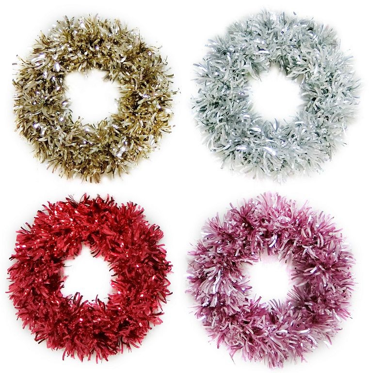 X21, XB2770, TINSEL METALLIC WREATH 23cm 4ASST