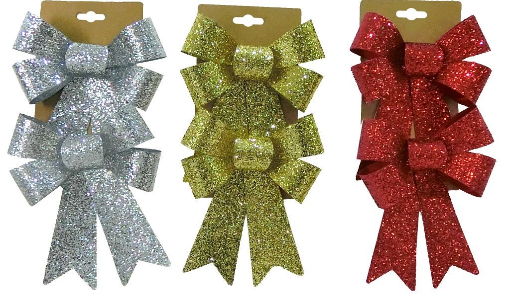 20X23, XB2835, GLITTER DLX BOW MED 2pc 3ASST
