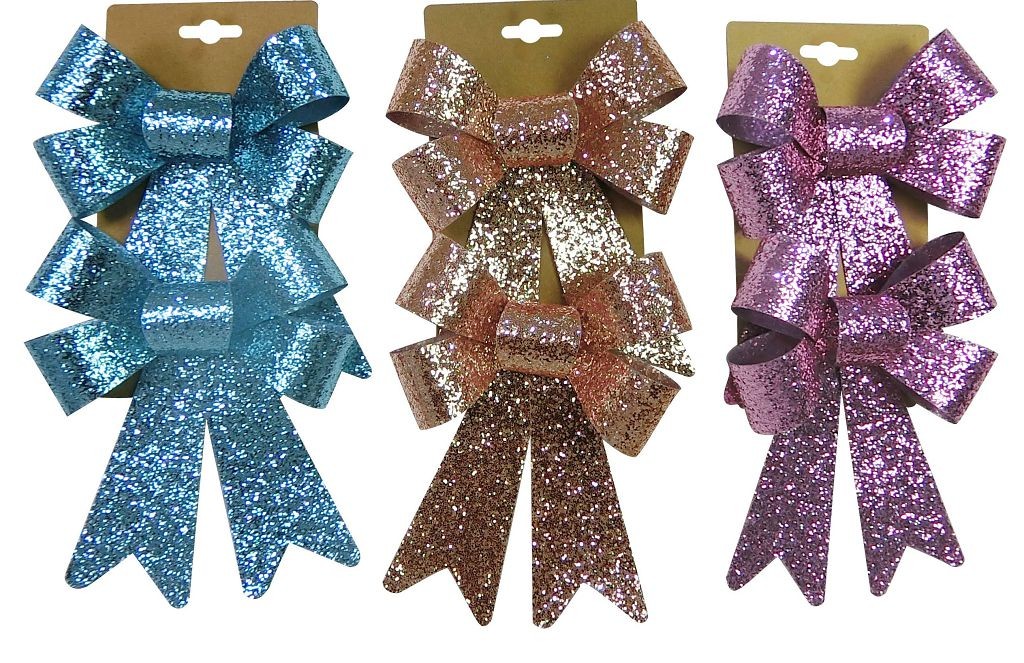 19X48, XB2839, GLITTER BOW TRENDY MED 2pc 3ASST