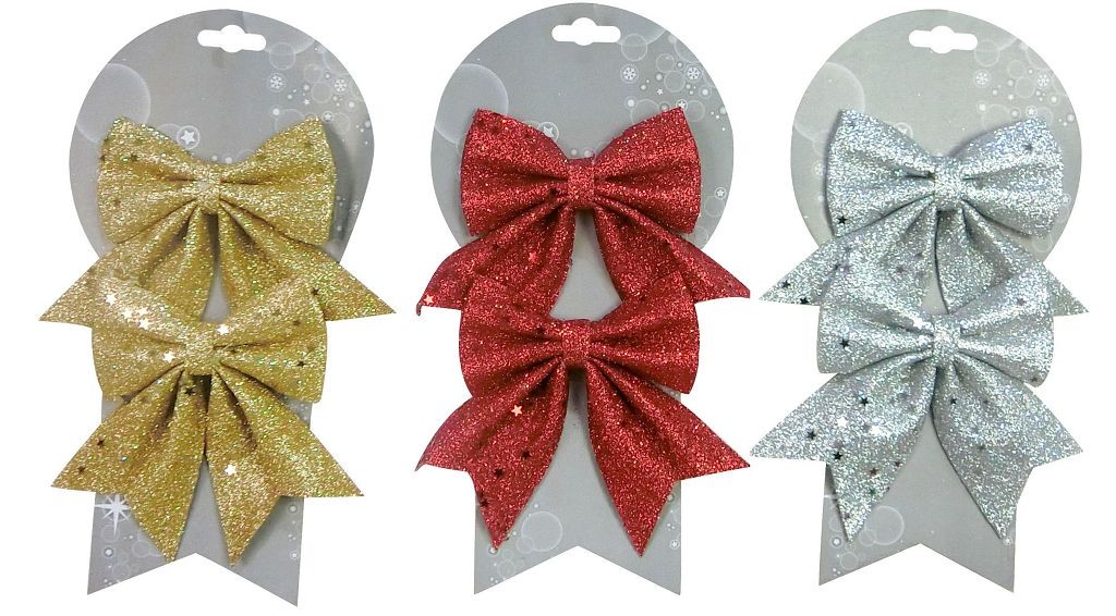 X7, XB2841, GLITTER BOW W/SEQ STARS 2pc 3ASST
