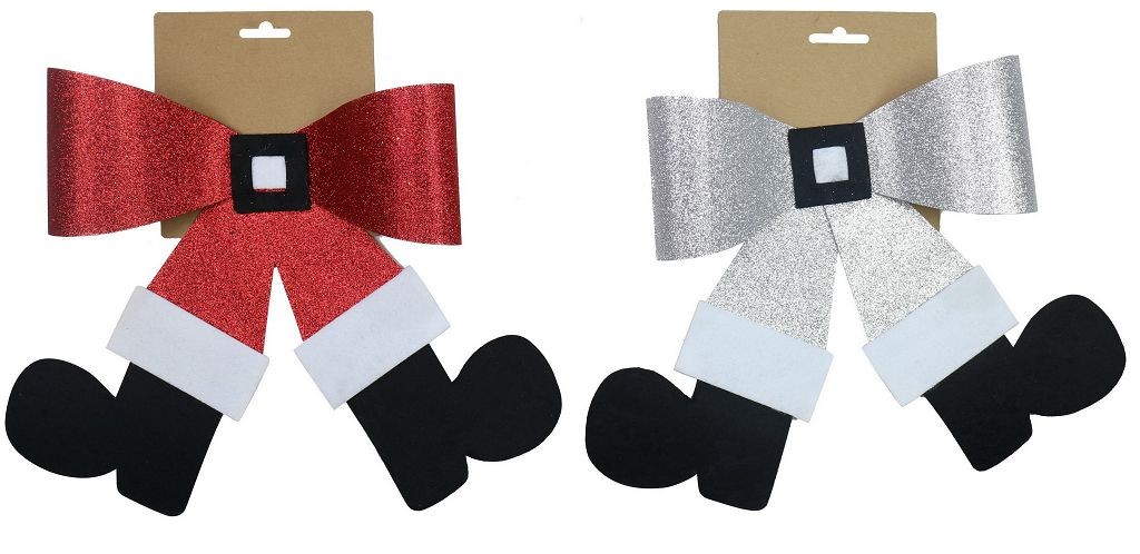 X15 X21, XB2843, GLITTER BOW W/SANTA LEGS 1pc 2ASST