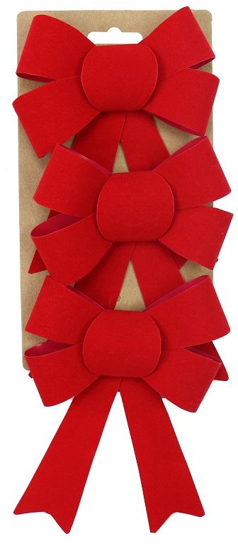 20X21, XB2847, RED FLOCKED BOWS 13x10cm 3pk