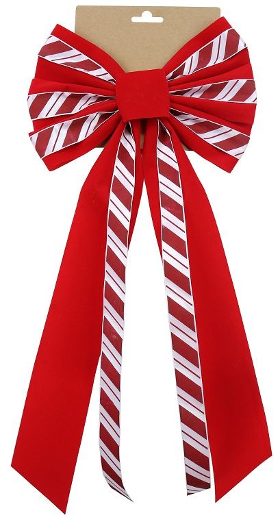 20X21, XB2848, RED FLOCKED BOW W/CANDY STRIPES