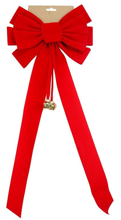 X4, XB2849, RED FLOCKED BOW LARGE W/BELLS 2pc