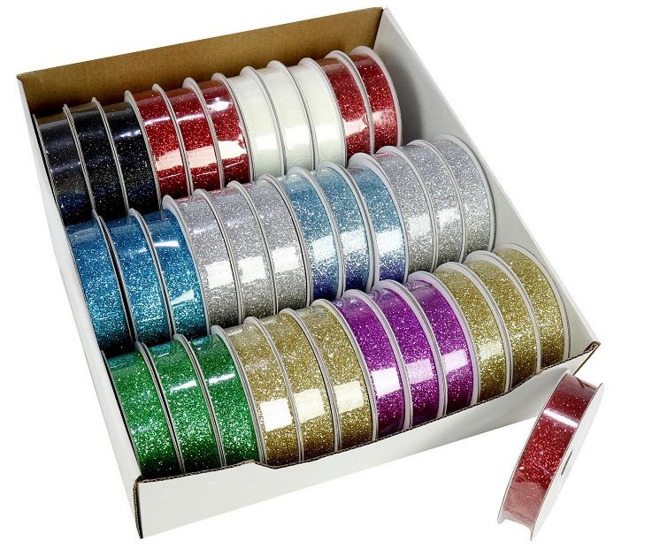 19X25, XB3145, RIBBON GLITTER 9 COLOURS 2.7m