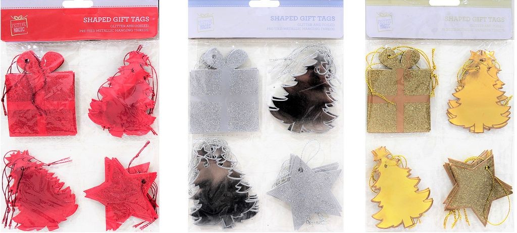 X21, XB3163, GIFT TAGS FOIL/GLITTER SHAPED 20pc