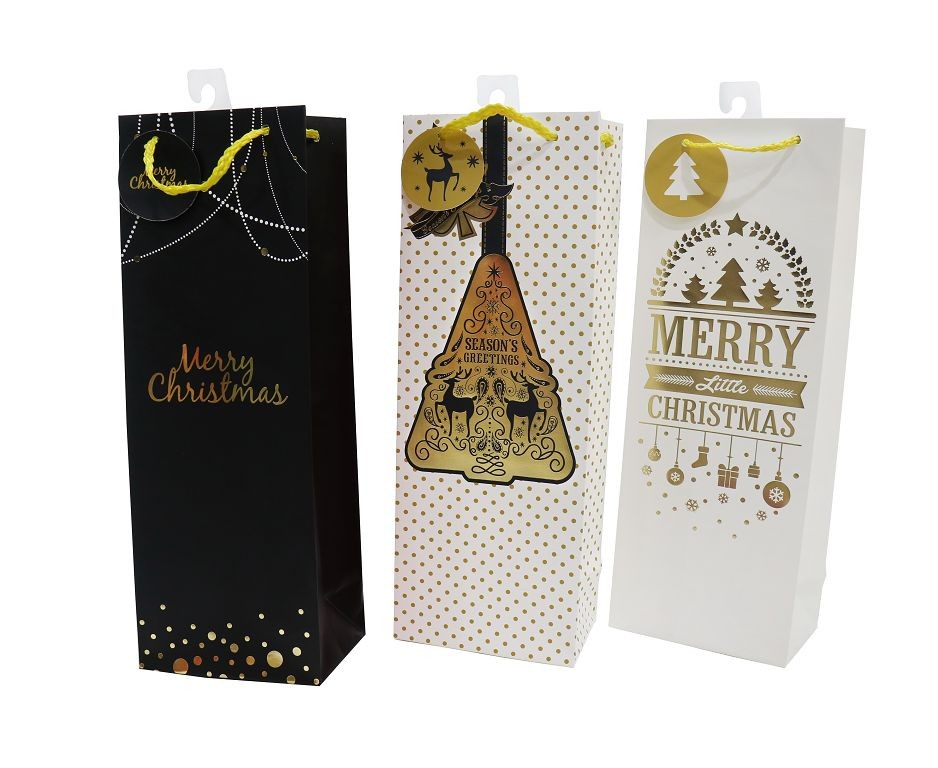 X21, XB3187, BOTTLE BAG FOILED DELUXE TAG 3ASST