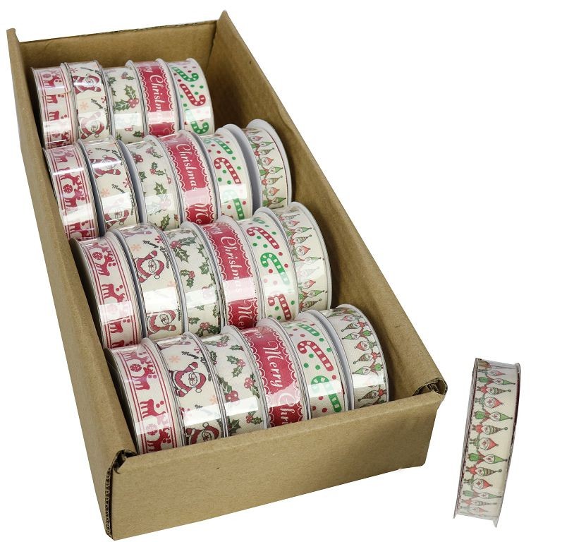 X5, XB3227, RIBBON WHT/RED/GRN DESIGNS 3m 6ASST