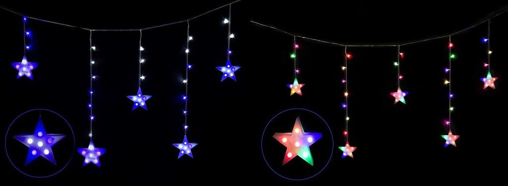 X11, XB3464, LED STAR CURTAIN LIGHT 5pc WB