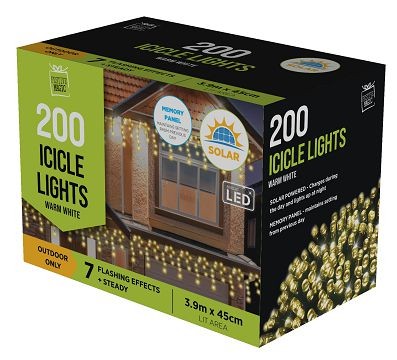 25X32 41 43, XB4960WW, Solar LED Icicles Lights 200pc Warm
