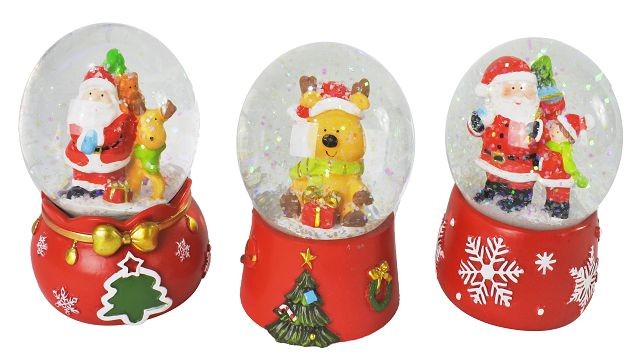 22X8, XD0160, Christmas Waterball On Red Base (3 Styles) - 6.5cm