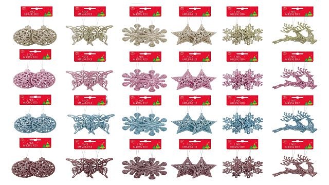 22X4, XD1883, Christmas Glitter Hanging Decoration 2pk