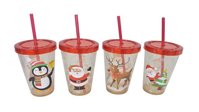 22X7, XK0013, Christmas Glitter Cup with Straw