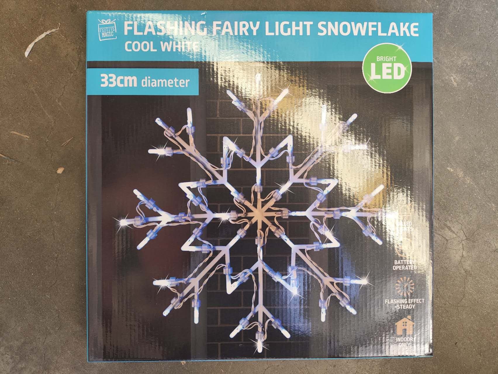 25X44, XL0029, FLASHING FAIRY LIGHT SNOWFLAKE
