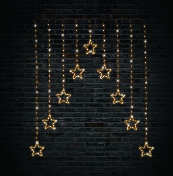 23X15, XL0077, LED WIRE STAR CURTAIN 9pc GOLD